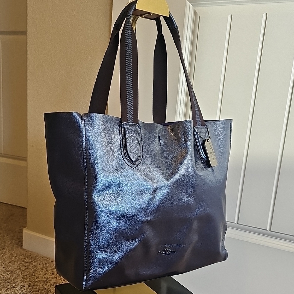 Coach 2017 Large Hologram Derby Tote Metallic Blue - Picture 9 of 17